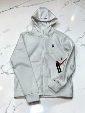 Spyder Men’s Small White Full Zip Hooded Performance Jacket Logo NWT